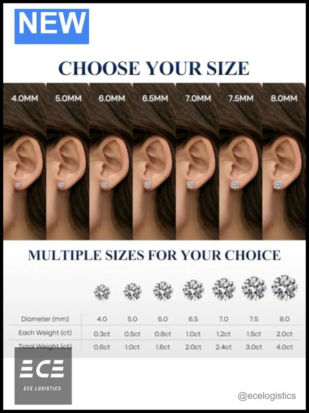 Moissanite Stud Earrings White Gold Plated 925 Sterling Silver D Color